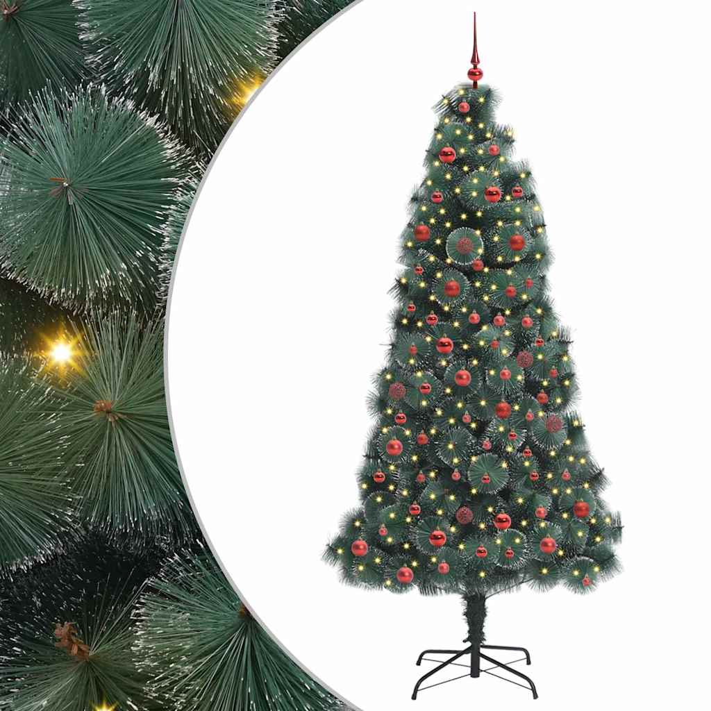 Artificial Pre-lit Christmas Tree with Ball Set Green 210 cm with LEDs &red balls