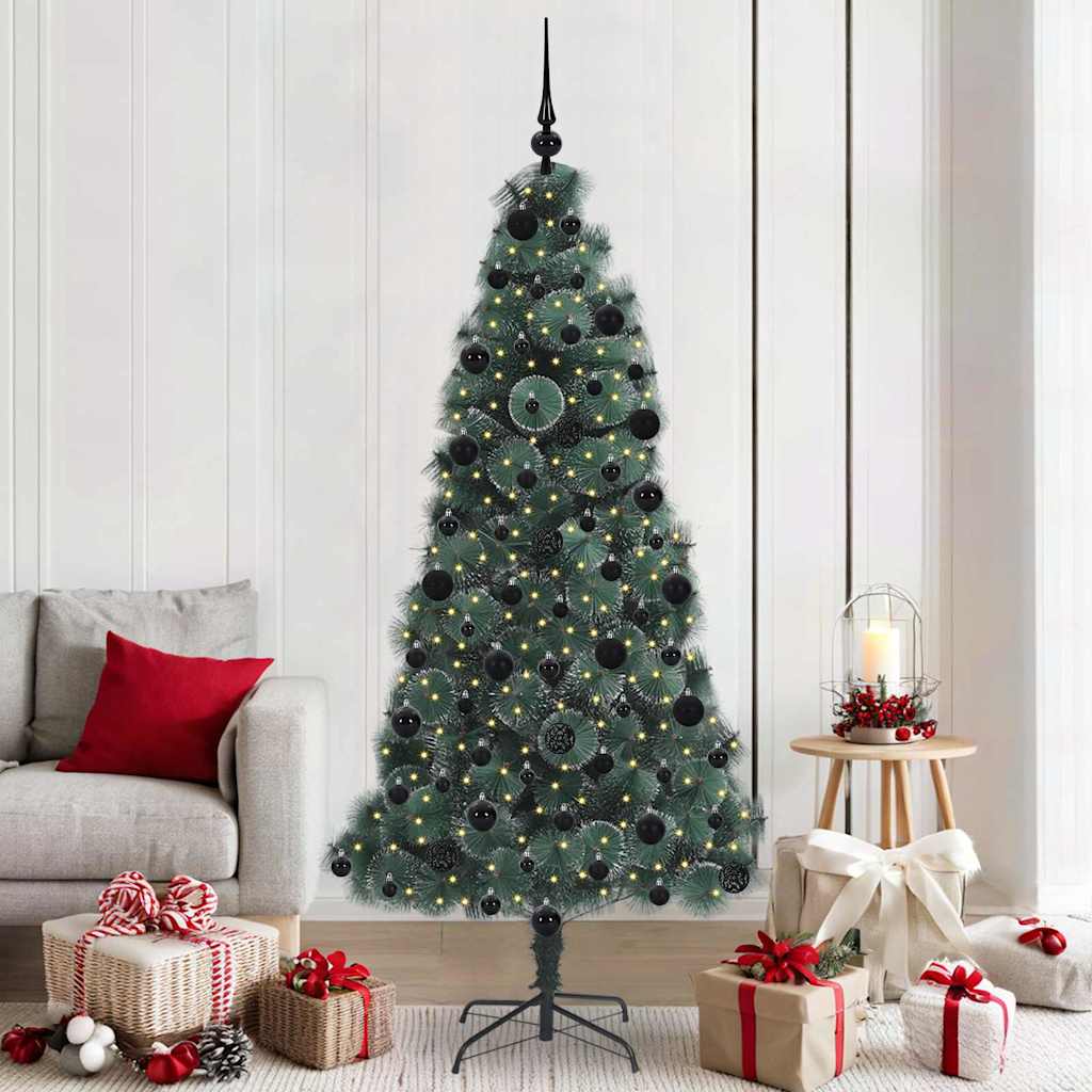 Artificial Pre-lit Christmas Tree with Ball Set Green 210 cm with LEDs &black balls