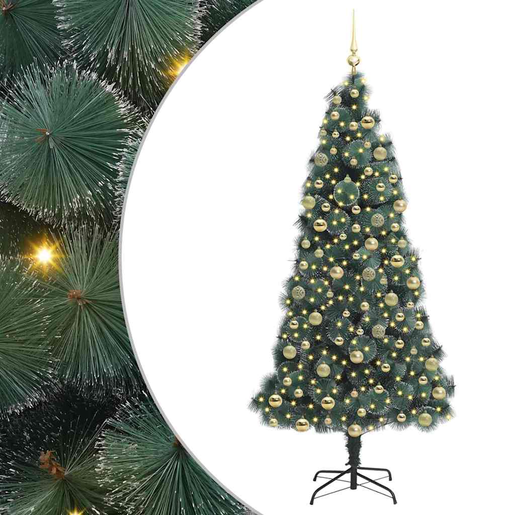 vidaXL Artificial Pre-lit Christmas Tree with Ball Set Green 210 cm 2