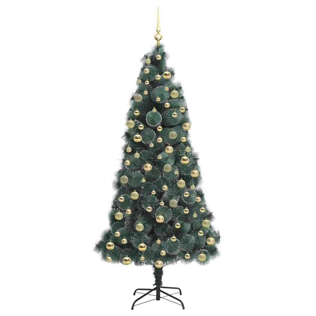 vidaXL Artificial Pre-lit Christmas Tree with Ball Set Green 210 cm 4