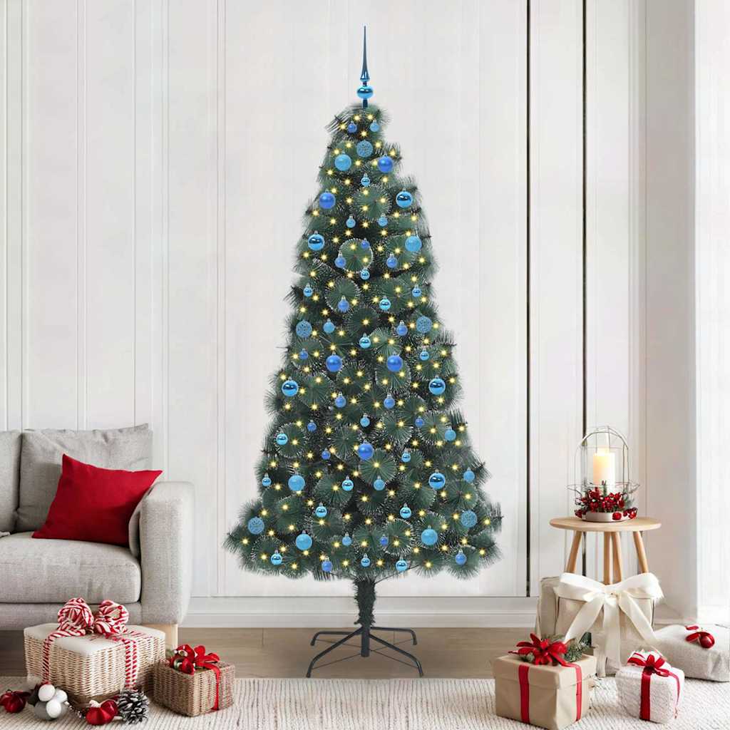 Artificial Pre-lit Christmas Tree with Ball Set Green 210 cm with LEDs &blue balls