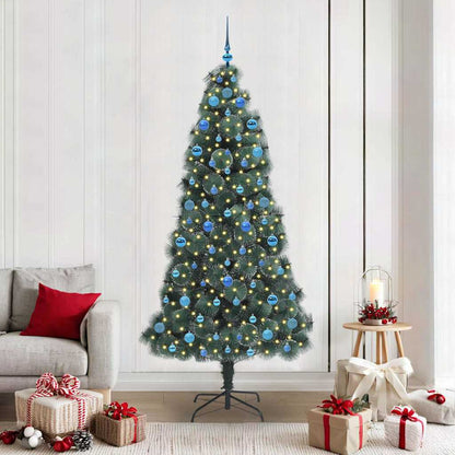 Artificial Pre-lit Christmas Tree with Ball Set Green 210 cm with LEDs &blue balls