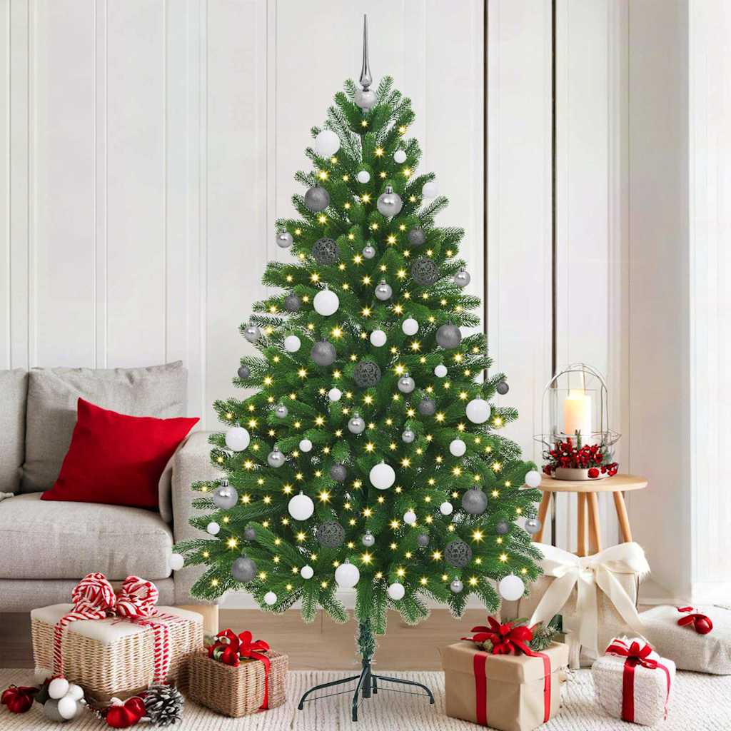 Christmas Tree Green 180 cm PE Length 90 cm with 120 white/grey balls