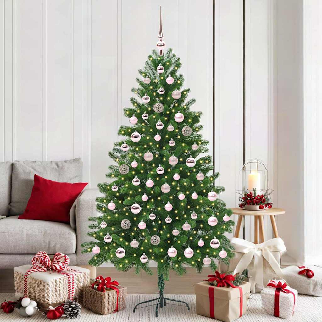 Christmas Tree Green 180 cm PE Length 90 cm with 120 pink balls