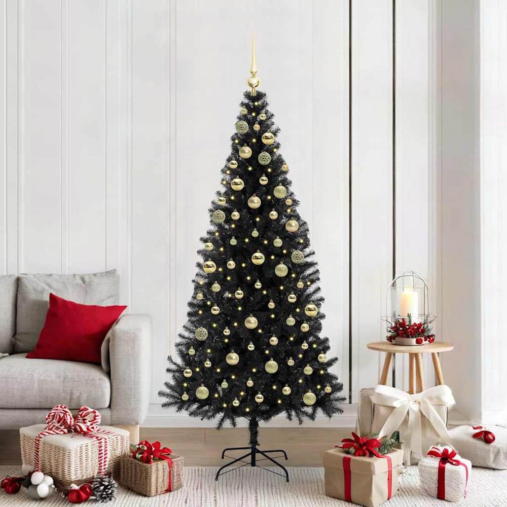 Christmas Tree PVC 180 cm Black with 300 LEDs&gold balls