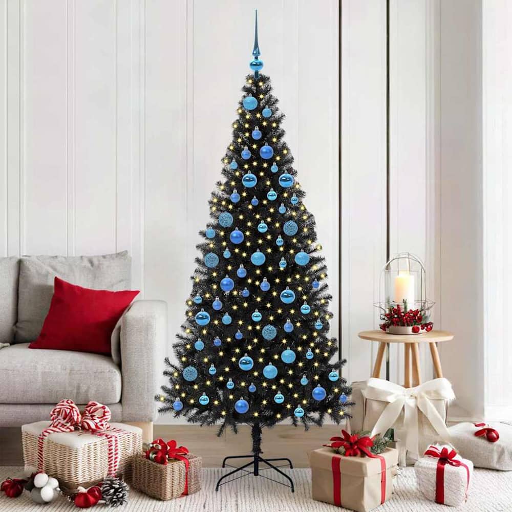 Christmas Tree PVC 180 cm Black with 300 LEDs&blue balls