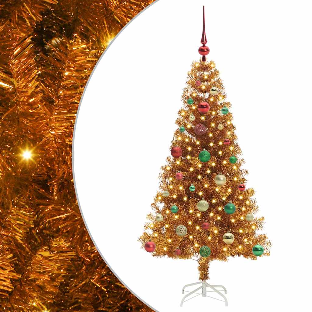Christmas Tree PET 150 cm Gold with 150 LEDs&multicolour balls