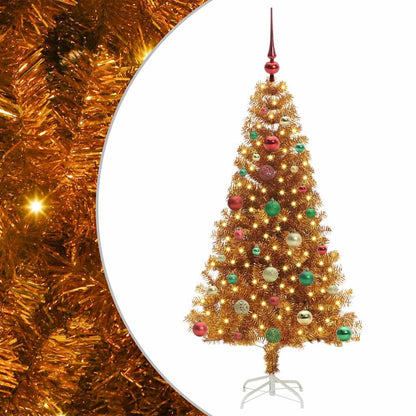Christmas Tree PET 150 cm Gold with 150 LEDs&multicolour balls