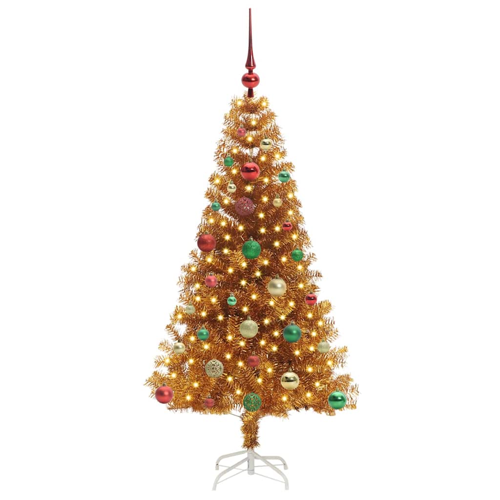 Christmas Tree PET 150 cm Gold with 150 LEDs&multicolour balls