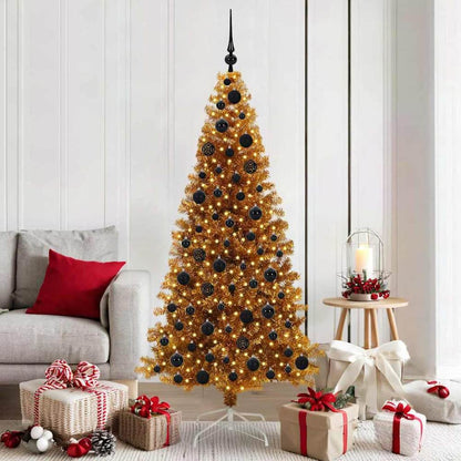 Christmas Tree PET 180 cm Gold with 300 LEDs&black balls