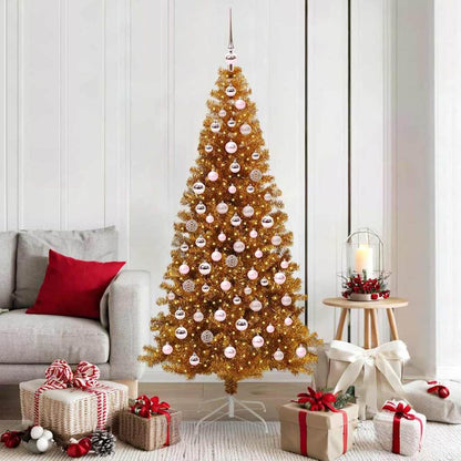 Christmas Tree PET 180 cm Gold with 300 LEDs&pink balls