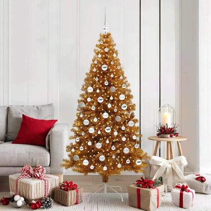 Christmas Tree PET 180 cm Gold with 300 LEDs&silver balls