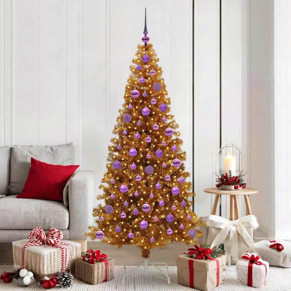 Christmas Tree PET 180 cm Gold with 300 LEDs&lilac balls