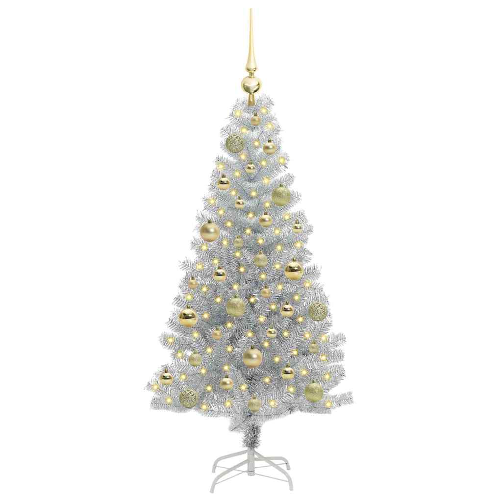 Christmas Tree PET 120 cm Silver with 150 LEDs&gold balls