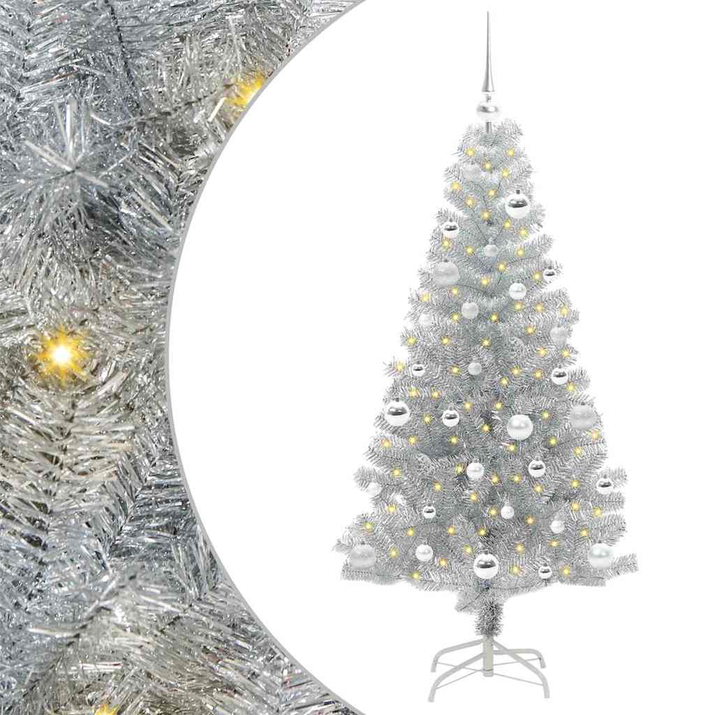 Christmas Tree PET 150 cm Silver with 150 LEDs&silver balls