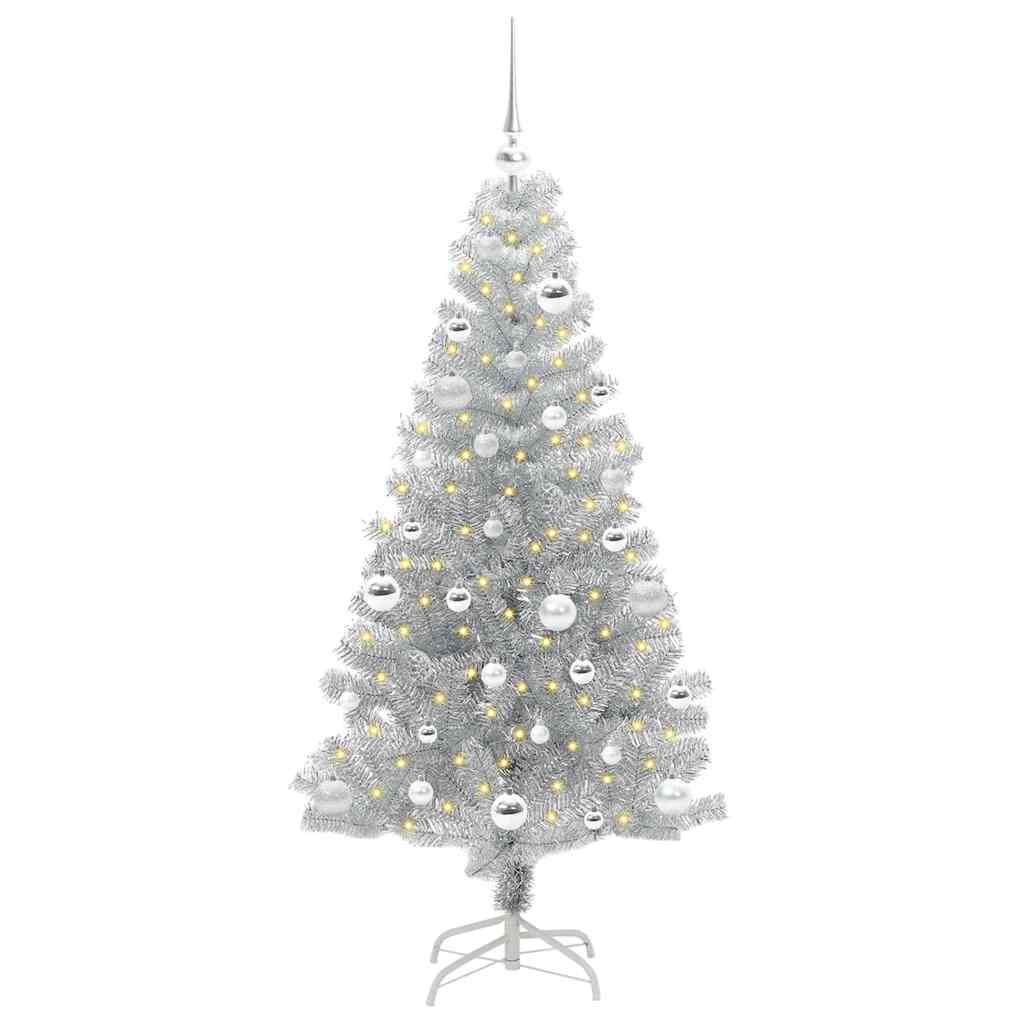 Christmas Tree PET 150 cm Silver with 150 LEDs&silver balls