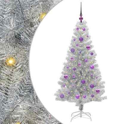 Christmas Tree PET 150 cm Silver with 150 LEDs&lilac balls