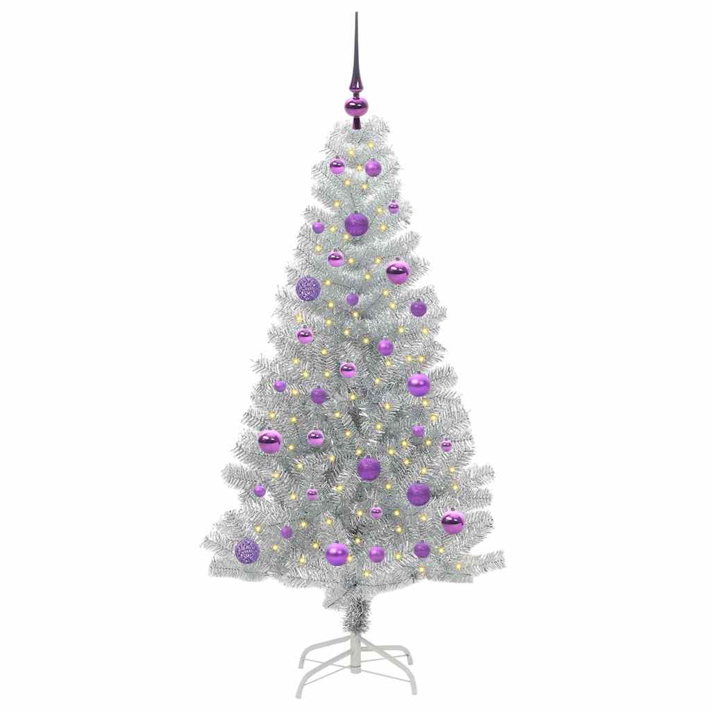 Christmas Tree PET 150 cm Silver with 150 LEDs&lilac balls