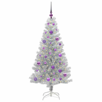 Christmas Tree PET 150 cm Silver with 150 LEDs&lilac balls