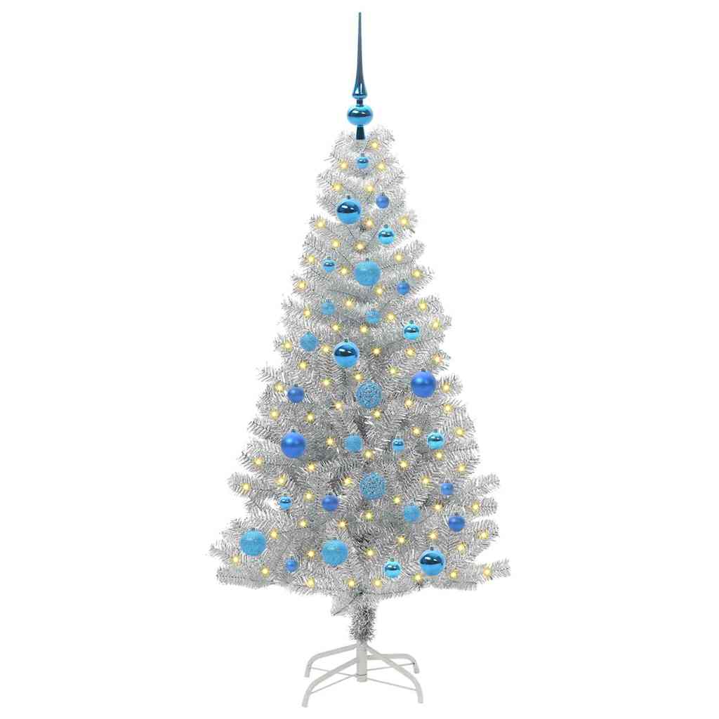 Christmas Tree PET 150 cm Silver with 150 LEDs&blue balls