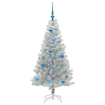 Christmas Tree PET 150 cm Silver with 150 LEDs&blue balls