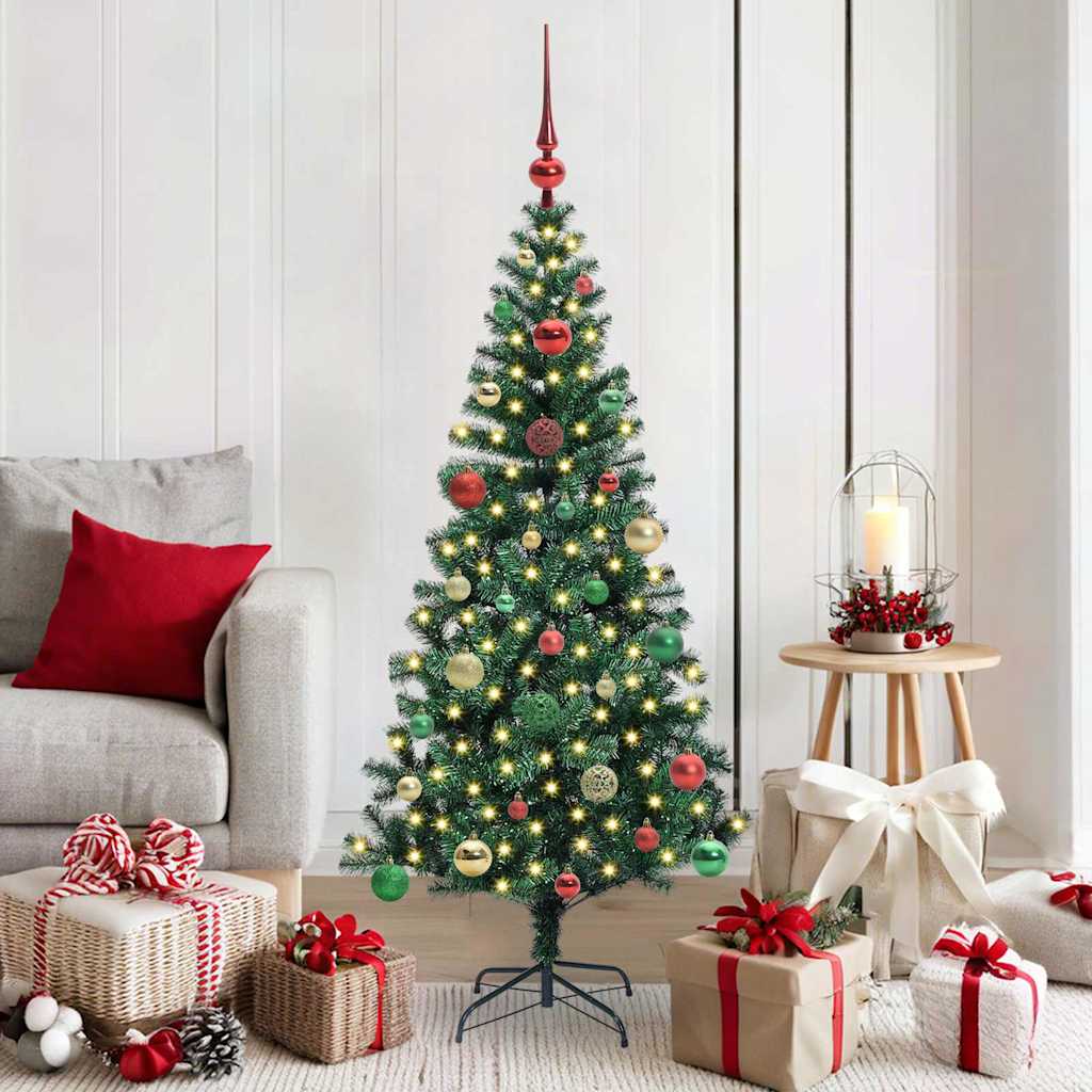 vidaXL Artificial Pre-lit Christmas Tree Green 150 cm PVC and Metal 1
