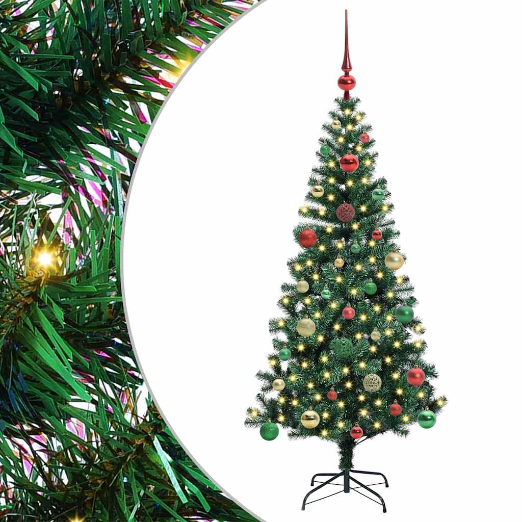 vidaXL Artificial Pre-lit Christmas Tree Green 150 cm PVC and Metal 2