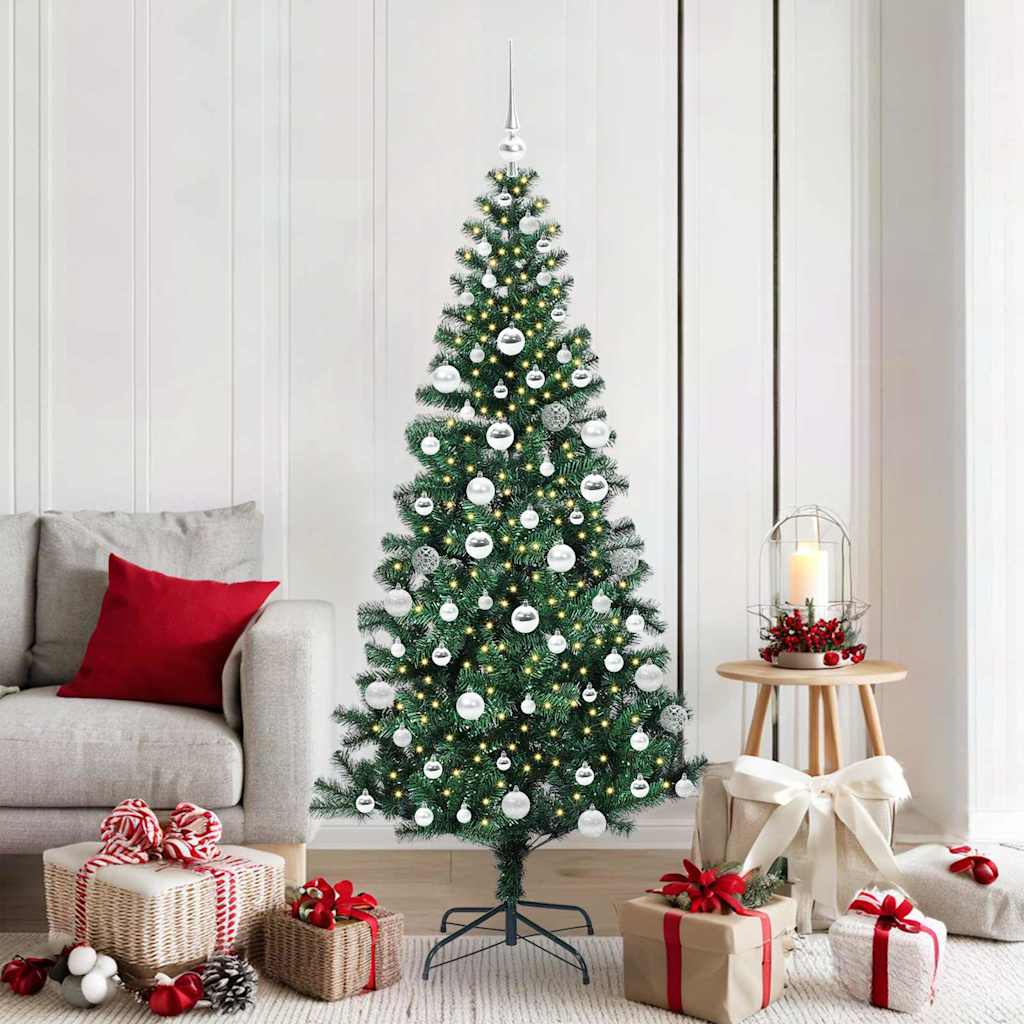 vidaXL Artificial Pre-lit Christmas Tree Green 180 cm PVC and Metal 1