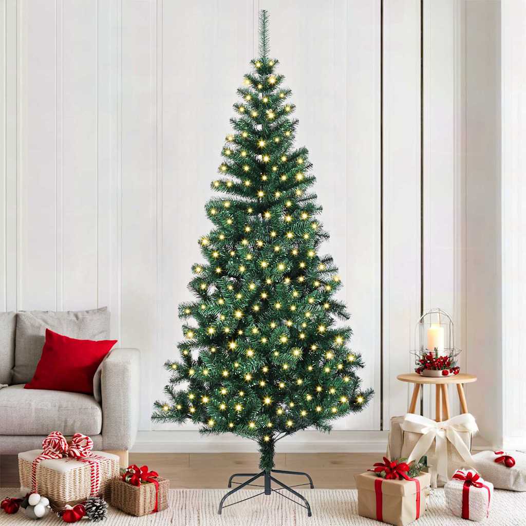 vidaXL Artificial Pre-lit Christmas Tree Green 210 cm PVC and Metal 1