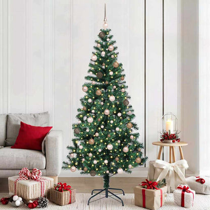 vidaXL Artificial Pre-lit Christmas Tree Green PVC and Metal 210 cm