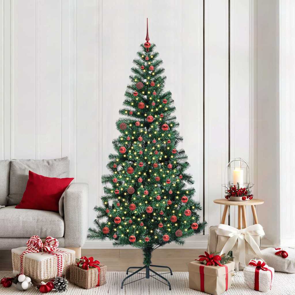 vidaXL Artificial Pre-lit Christmas Tree Green 210 cm PVC and Metal 1