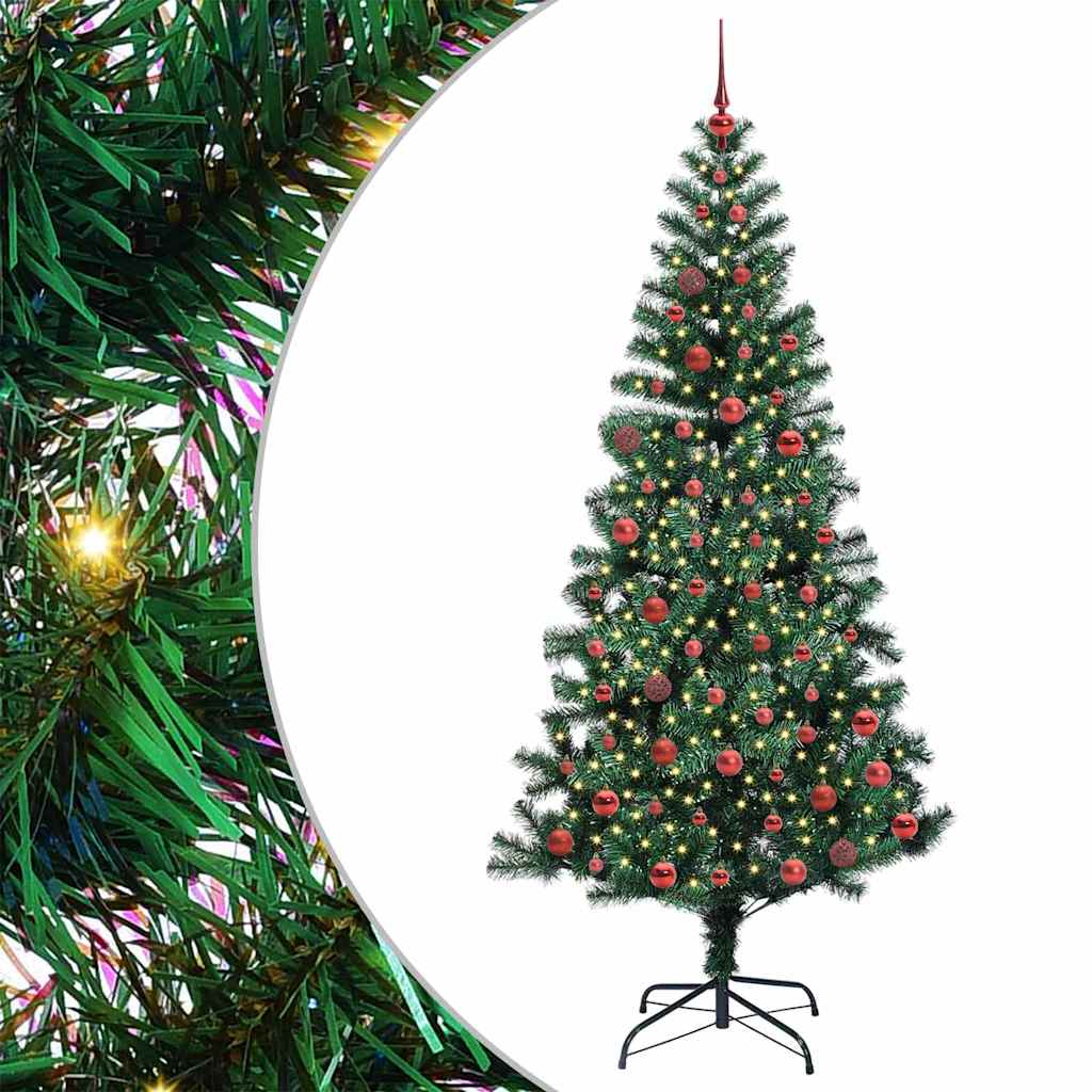 vidaXL Artificial Pre-lit Christmas Tree Green 210 cm PVC and Metal 2