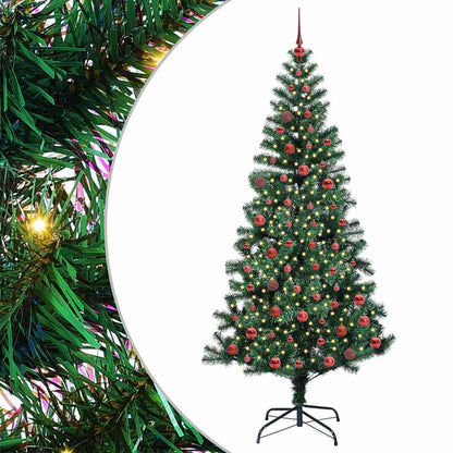 vidaXL Artificial Pre-lit Christmas Tree Green 210 cm PVC and Metal 2