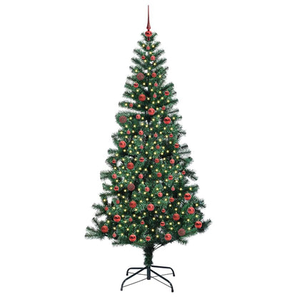 Artificial Pre-lit Christmas Tree Green PVC and Metal 210 cm with leds &red balls