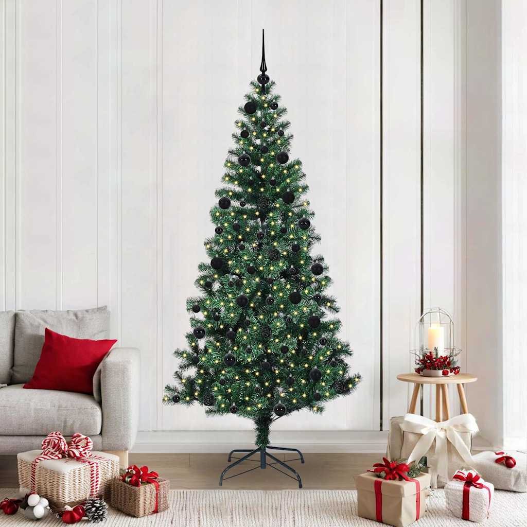 vidaXL Artificial Pre-lit Christmas Tree Green PVC and Metal 210 cm