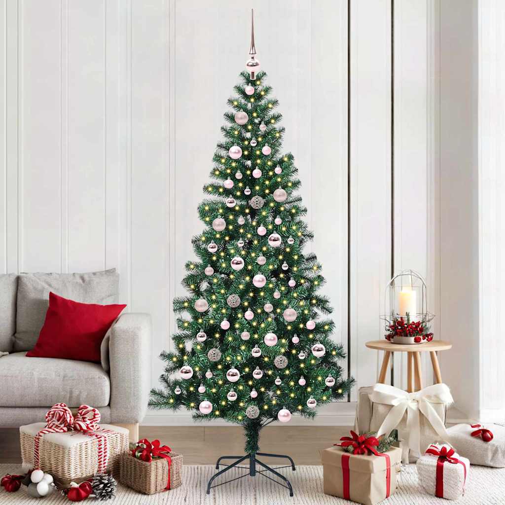 vidaXL Artificial Pre-lit Christmas Tree Green PVC and Metal 210 cm