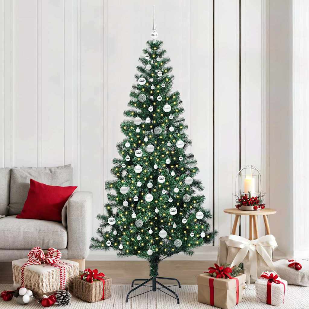 vidaXL Artificial Pre-lit Christmas Tree Green PVC and Metal 210 cm