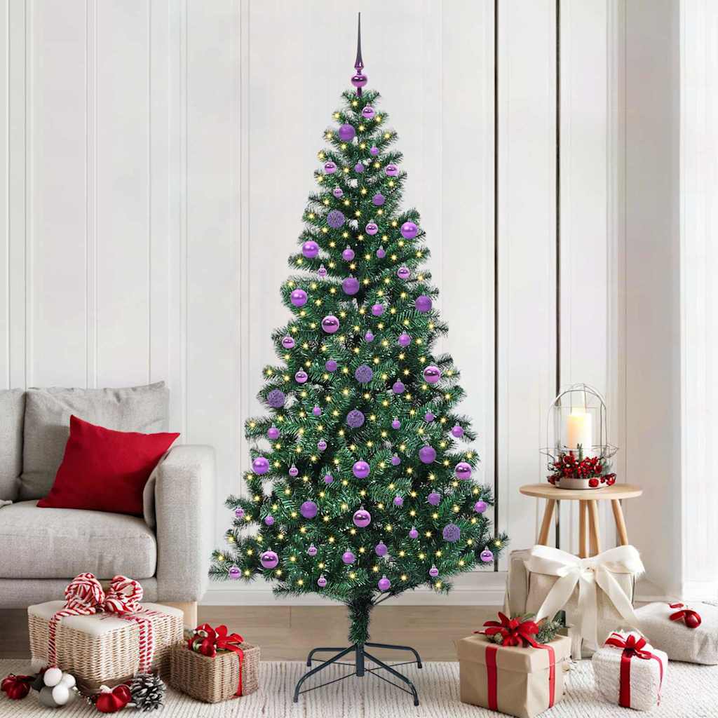 vidaXL Artificial Pre-lit Christmas Tree Green PVC and Metal 210 cm