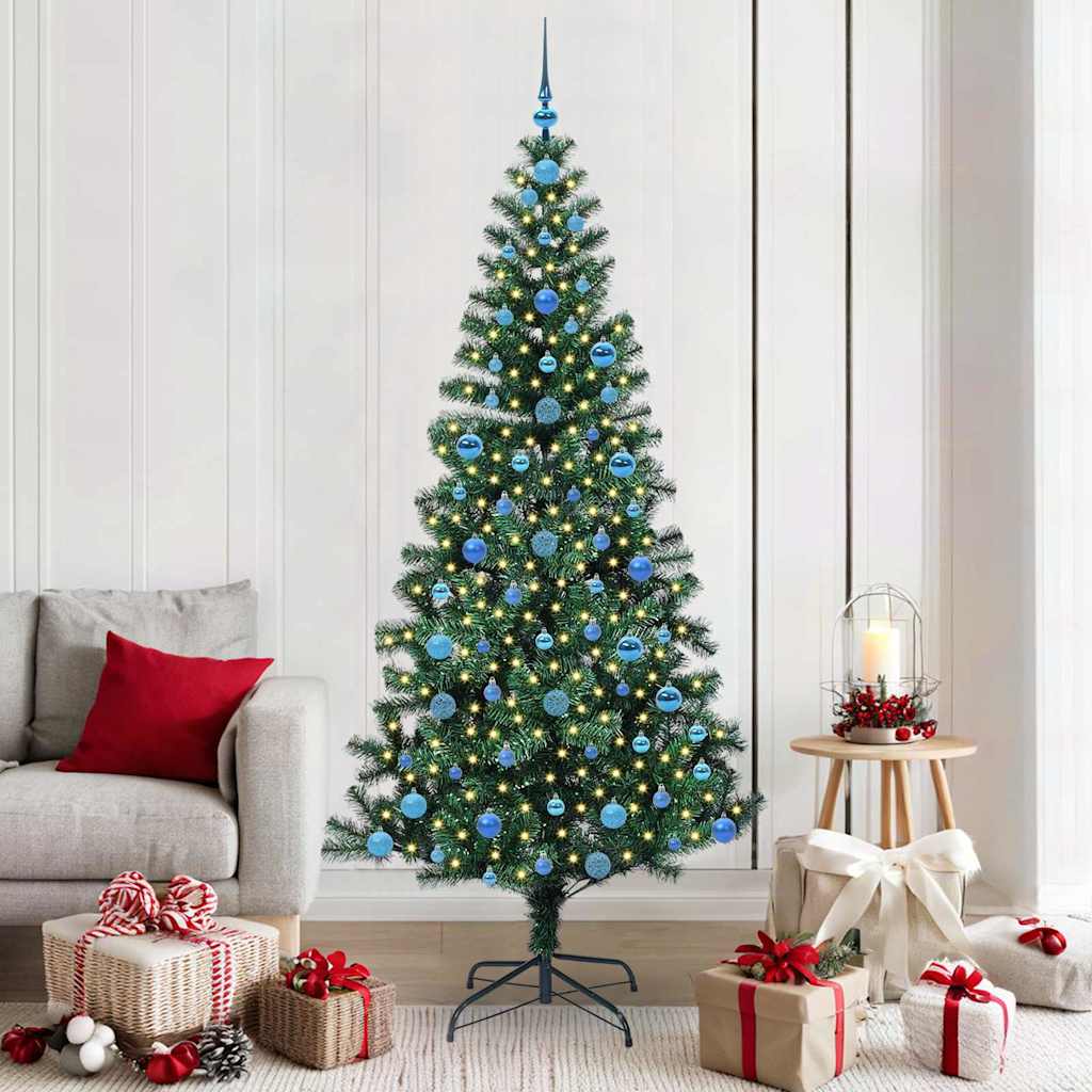 vidaXL Artificial Pre-lit Christmas Tree Green PVC and Metal 210 cm