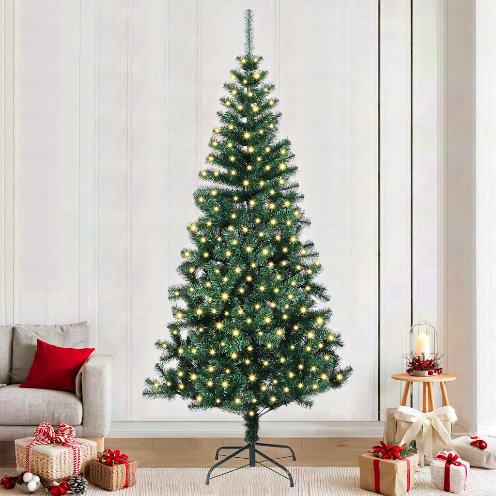vidaXL Artificial Pre-lit Christmas Tree Green 240 cm PVC and Metal 1