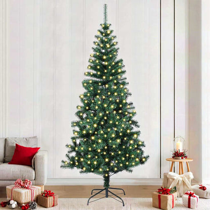 vidaXL Artificial Pre-lit Christmas Tree Green 240 cm PVC and Metal 1