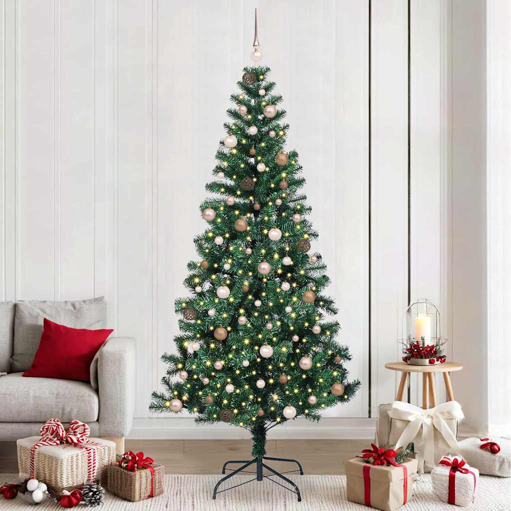 vidaXL Artificial Pre-lit Christmas Tree Green PVC and Metal 240 cm