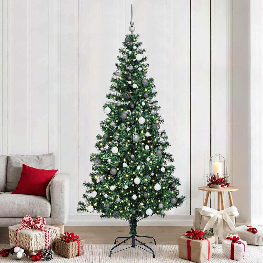 vidaXL Artificial Pre-lit Christmas Tree Green PVC and Metal 240 cm