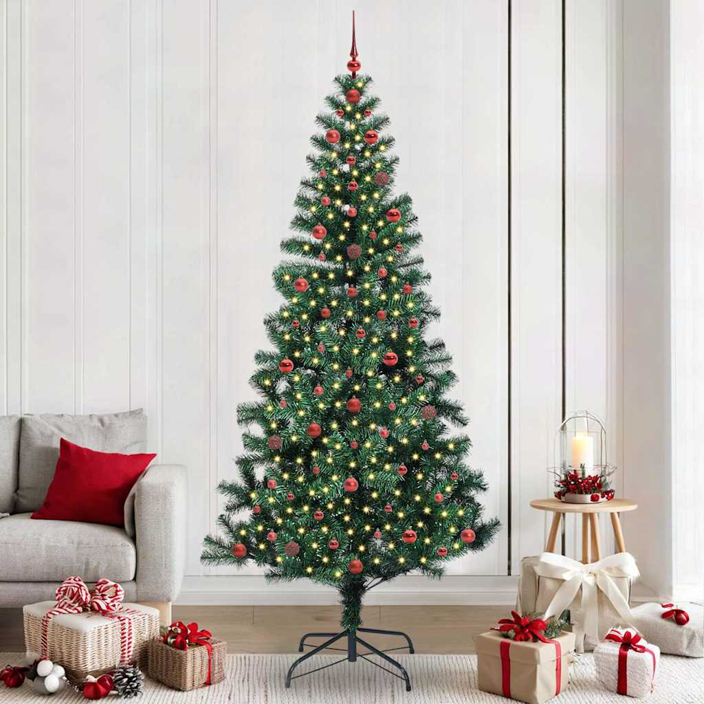 vidaXL Artificial Pre-lit Christmas Tree Green 240 cm PVC and Metal 1