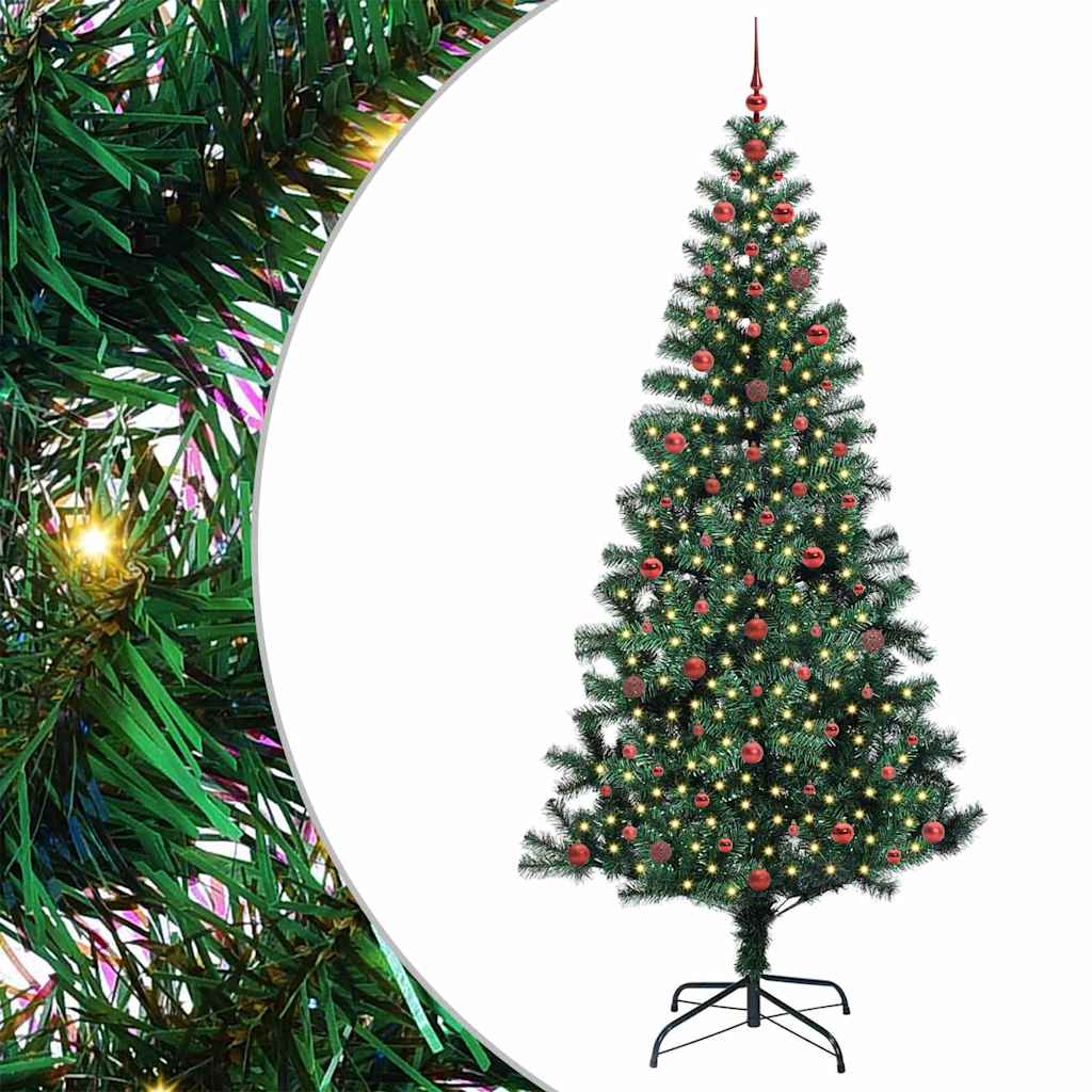 Artificial Pre-lit Christmas Tree Green PVC and Metal 240 cm with leds &red balls