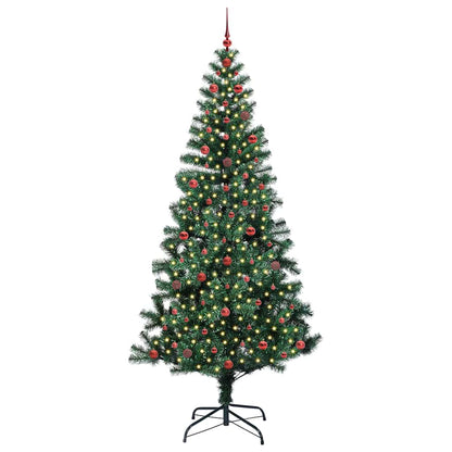 Artificial Pre-lit Christmas Tree Green PVC and Metal 240 cm with leds &red balls