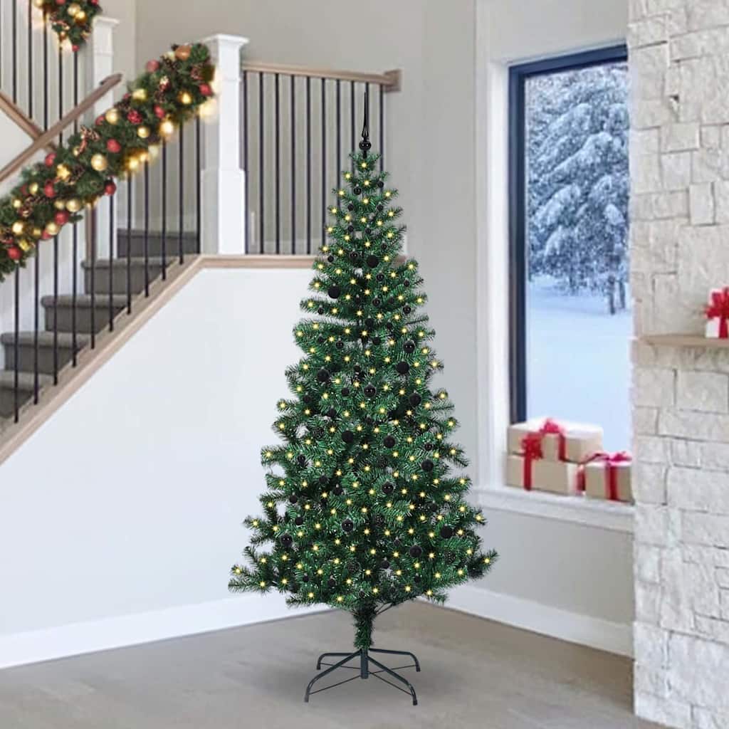 vidaXL Artificial Pre-lit Christmas Tree Green PVC and Metal 240 cm