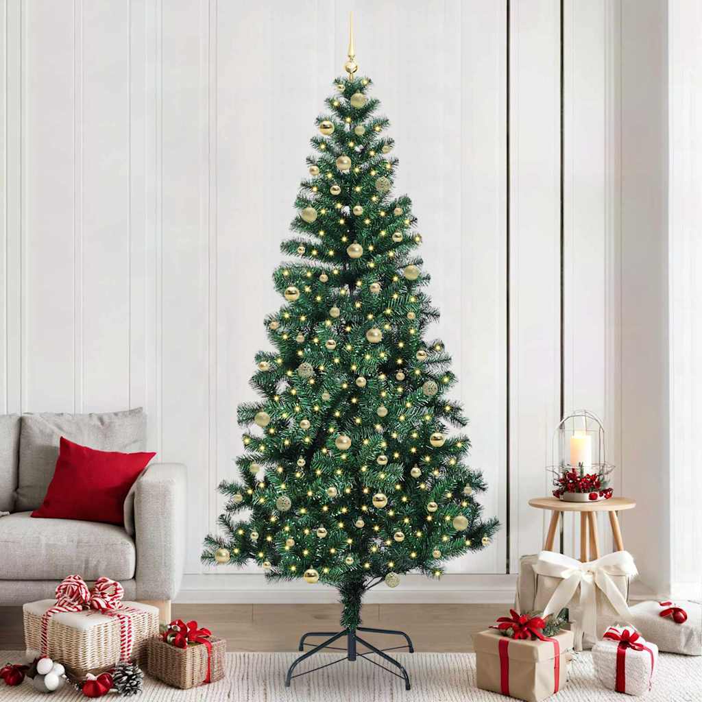 vidaXL Artificial Pre-lit Christmas Tree Green PVC and Metal 240 cm