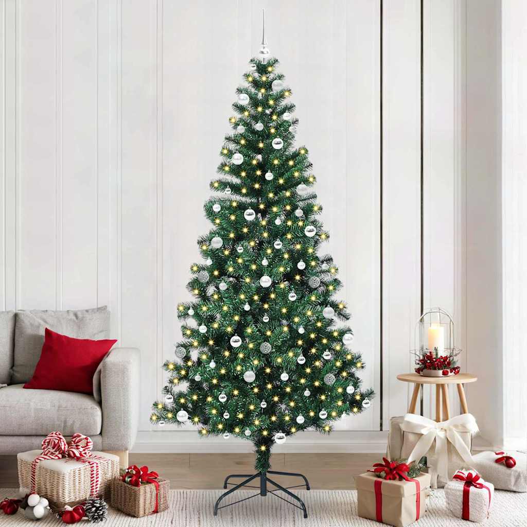 vidaXL Artificial Pre-lit Christmas Tree Green PVC and Metal 240 cm