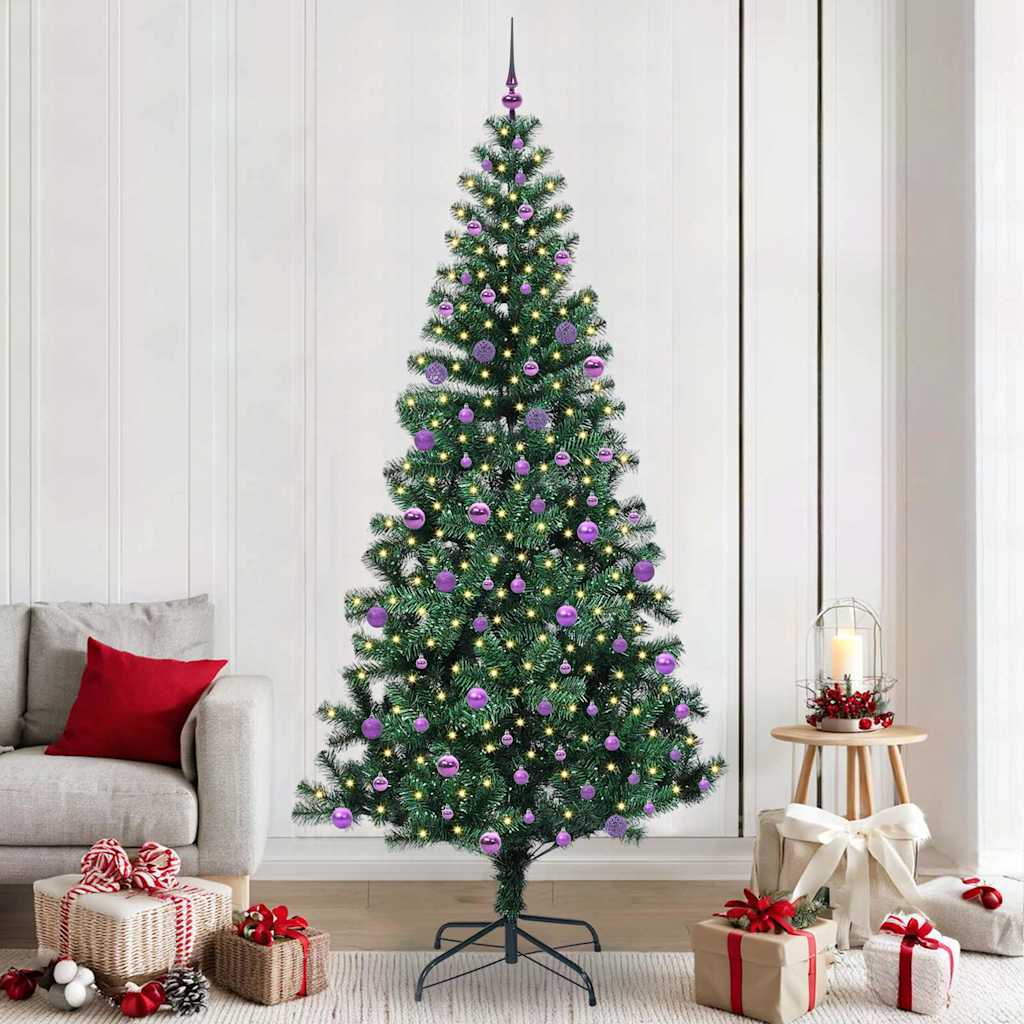 vidaXL Artificial Pre-lit Christmas Tree Green PVC and Metal 240 cm